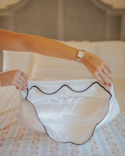 Scalloped Satin Pillowcase in Ivory