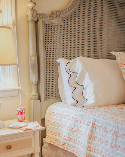 Scalloped Satin Pillowcase in Ivory